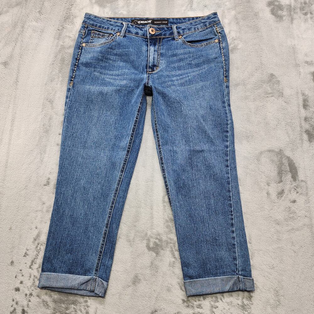Jordache Jeans Womens 8 Blue Mid Rise Skinny Cropped Cuffed Hem Stretch Denim